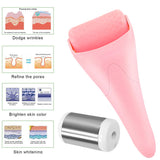 Facial Ice Roller in pink with removable roller, designed for skin rejuvenation and refreshing facial massage.