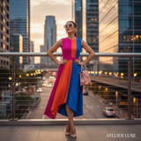 Robe midi color block femme - lifestyle